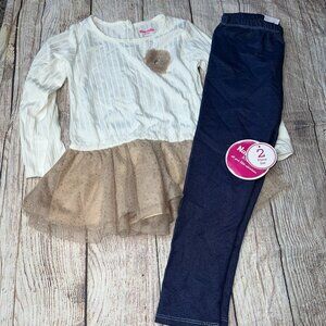 Nanette Kids Size 6 Girls Ruffle Gold Ivory Long sleeve Outfit NEW